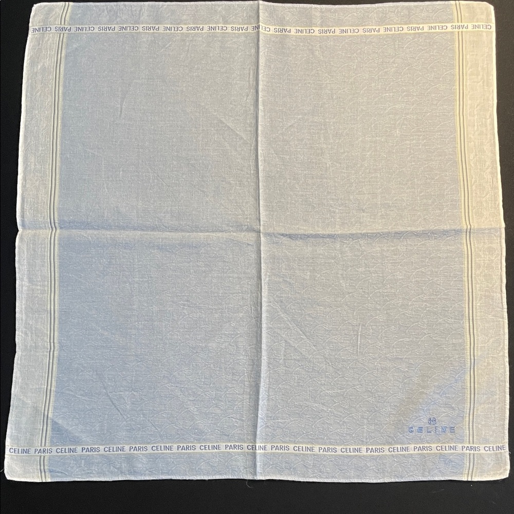 Vintage Celine White and Light Blue Cotton Neckerchief Scarf